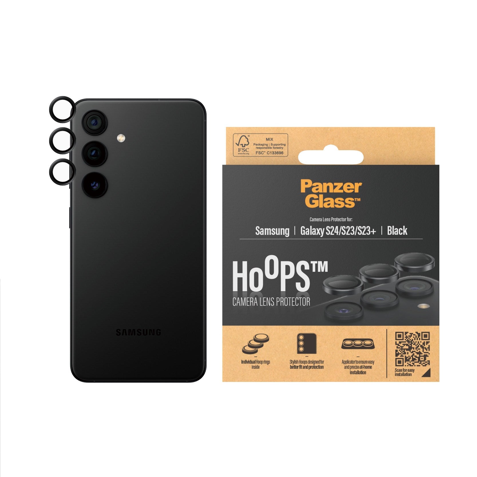 PanzerGlass® Hoops® Camera Lens Protector Black Samsung Galaxy S24 | S23 | S23+
